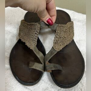 CYDWOQ Vintage Fearless Women's Knit Leather Sandal Gray / Sage Size 38.5 US 8.5